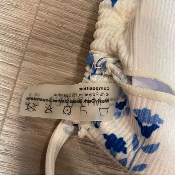 Zaful Blue and White Floral Bikini Ribbed Top Swimsuit - Picture 6 of 6